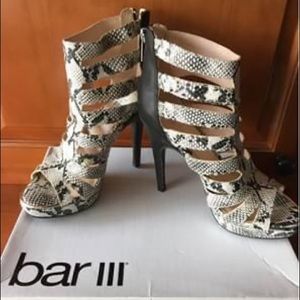 bar III snakeskin heels size 6